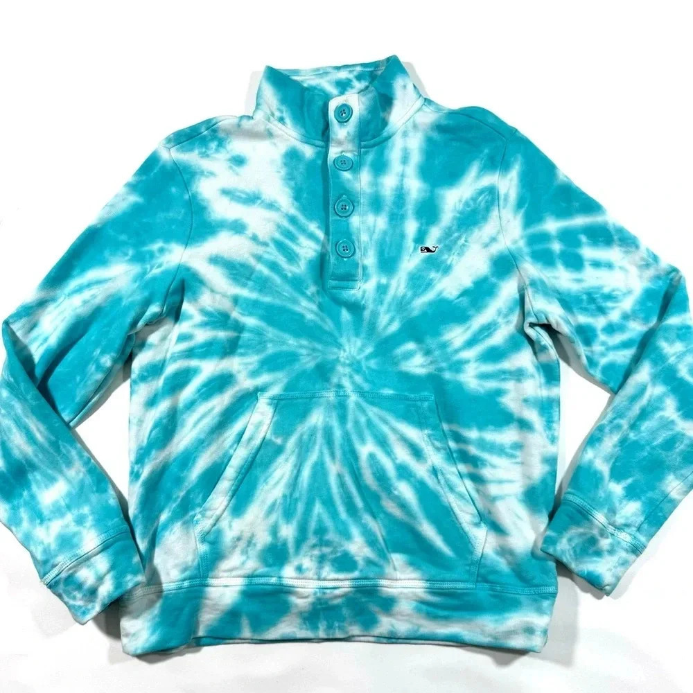 Vineyard Vines Relaxed Half Button Pullover Sweatshirt Tie Dye Blue